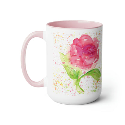 Whimsical Pink Rose, Floral 15oz Ceramic Mug