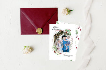 Christmas Watercolor Geometric Floral Holiday Photo Card