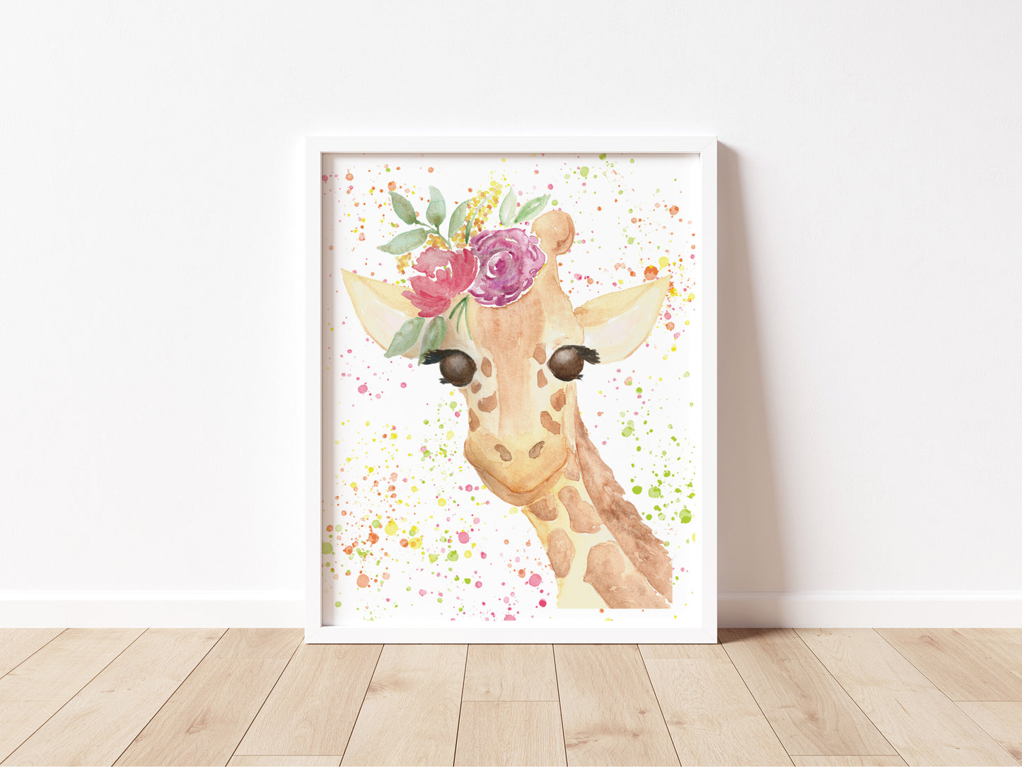 Floral Watercolor Giraffe, 8x10 Print