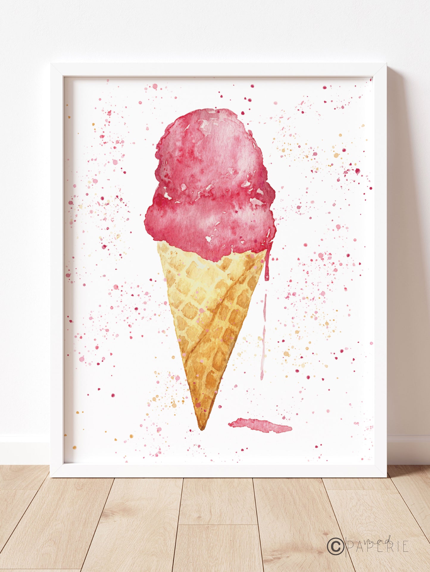 Watercolor Ice Cream Cone, 8x10 Print