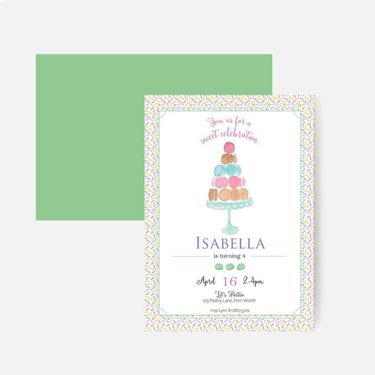 Watercolor Macaron Birthday Invitation