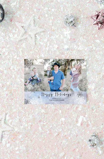 Winter Wonderland Blue Snowflake Holiday Photo Card